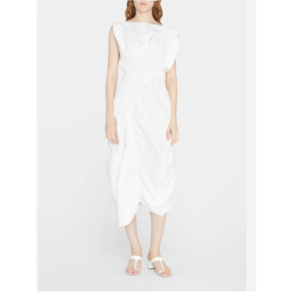 ISSEY MIYAKE Sz 2 S White Wavelet Midi Dress Pleated Ruched